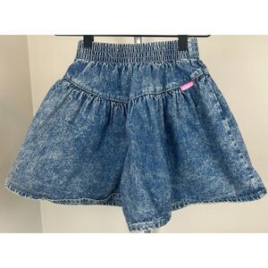 Oshkosh Vintage 90s Girls 6 Acid Wash Ruffle Shorts Denim USA Made Jean Cotton